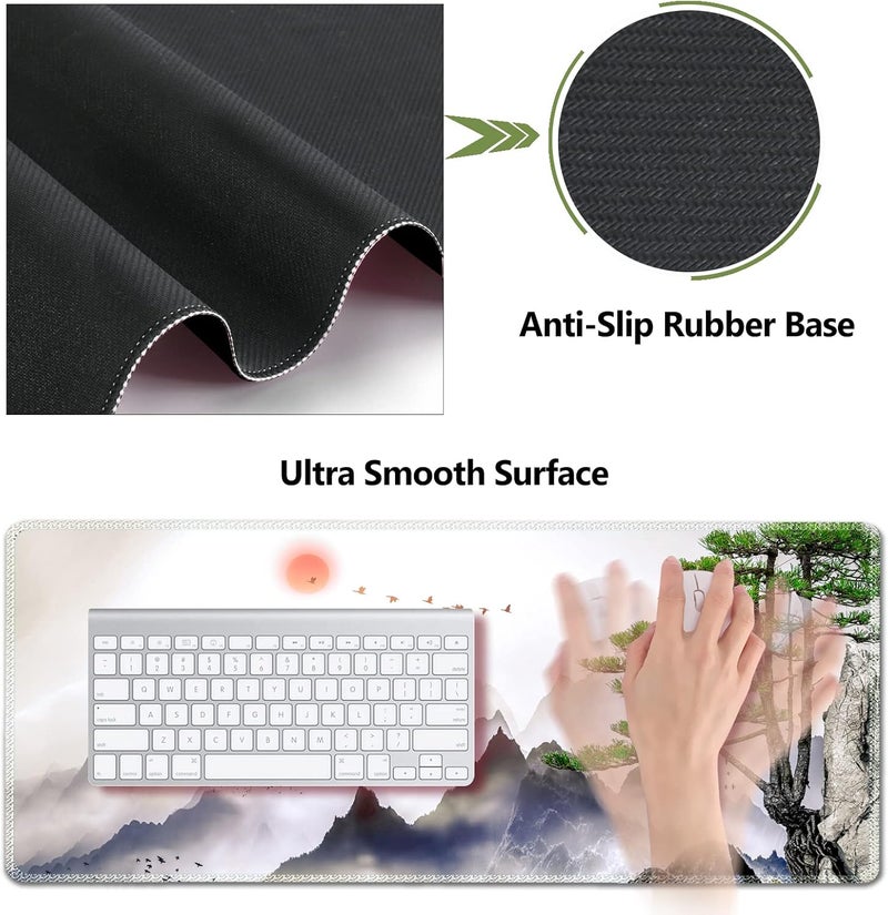 AIMSA Large Gaming Mouse Pad Set, Keyboard Wrist Rest Support + Extended Mouse Pad + Mouse Wrist Cushion + Coaster, Ergonomic Memory Foam Desk Mat 35x15.7in Anti-Slip Base (Pine Tree Mountains) - Image 3